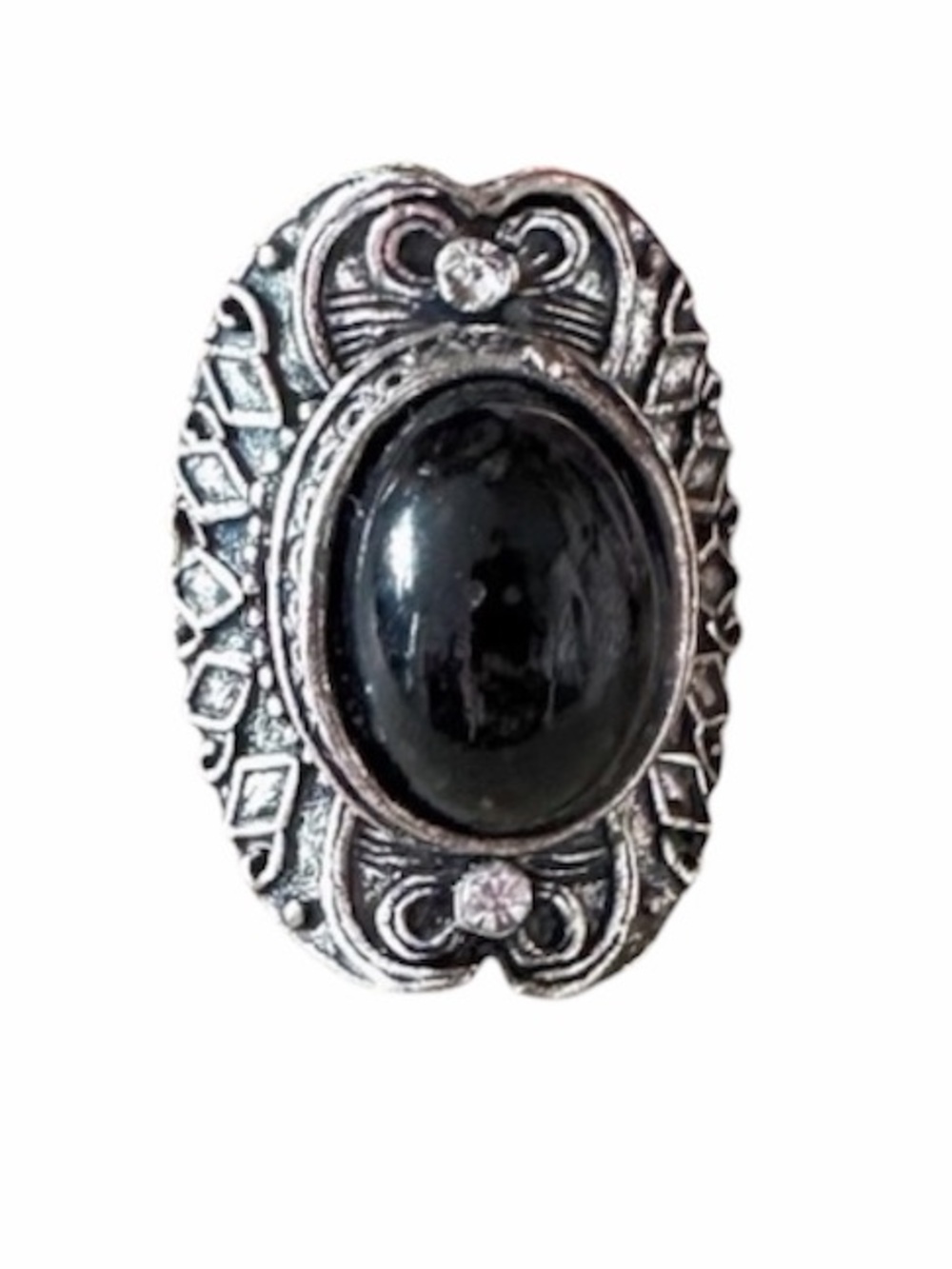 Silver Black Oval Gem Vintage-Style Women's Ring Adjustable